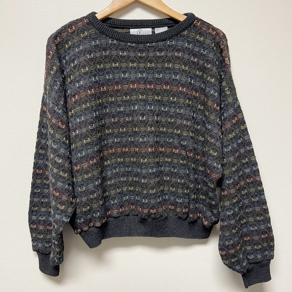 FARAH Woven Knit Cropped Dolman Sleeve Oversized Grandpa Sweater - Picture 1 of 9